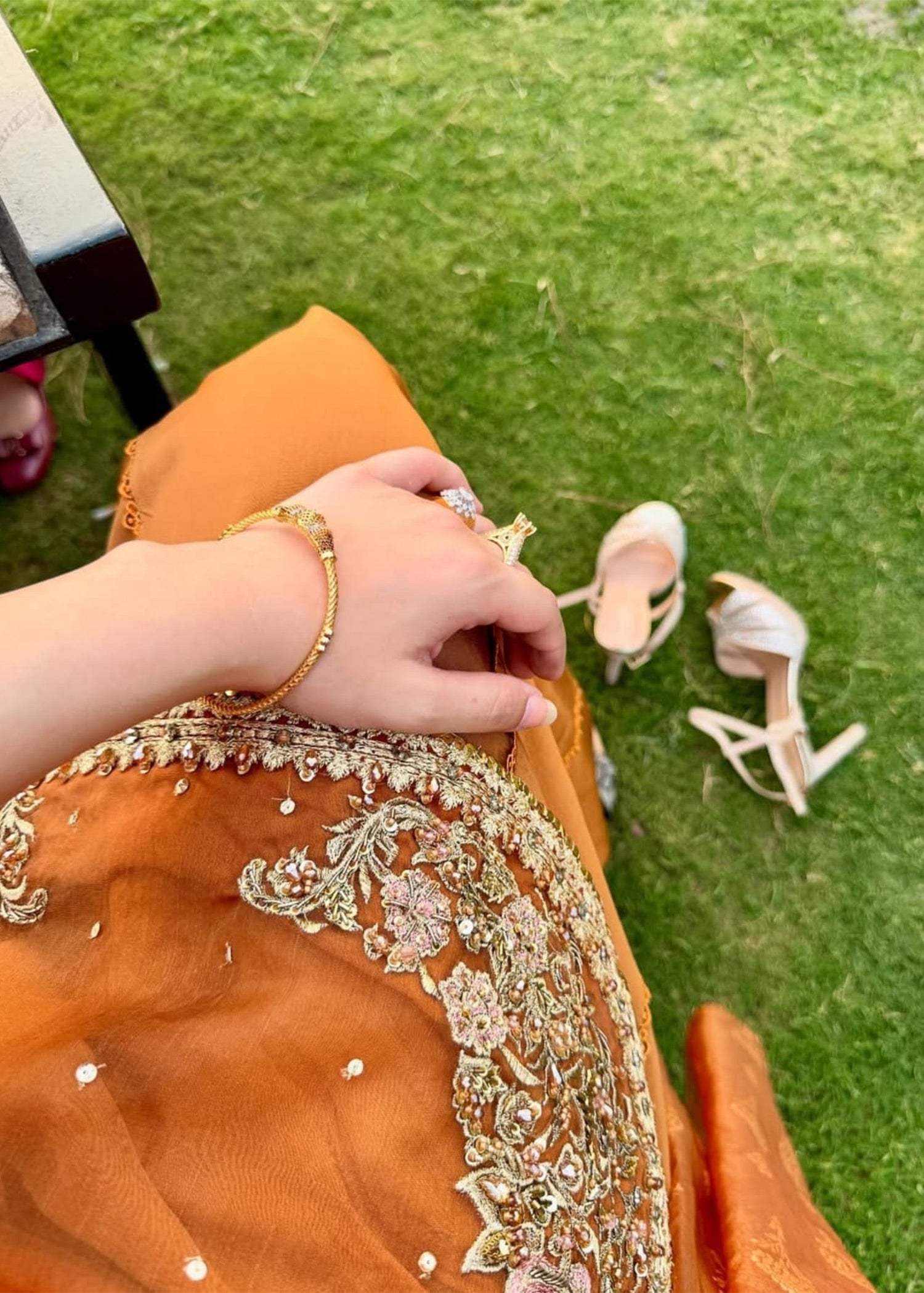 Pakistani Rust Orange Adda Embroidered Organza Sharara (3-Piece) - Image 6