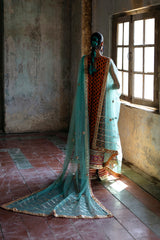 Pakistani Orange Gota Zardozi Grip Kameez with Silk Sharara (2-Piece) - Image 4