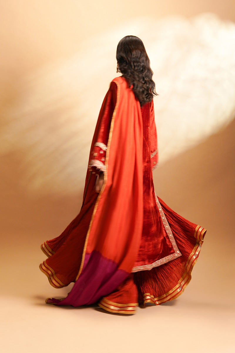 Pakistani Orange Embroidered Velvet Sharara (3-Piece) - Image 6