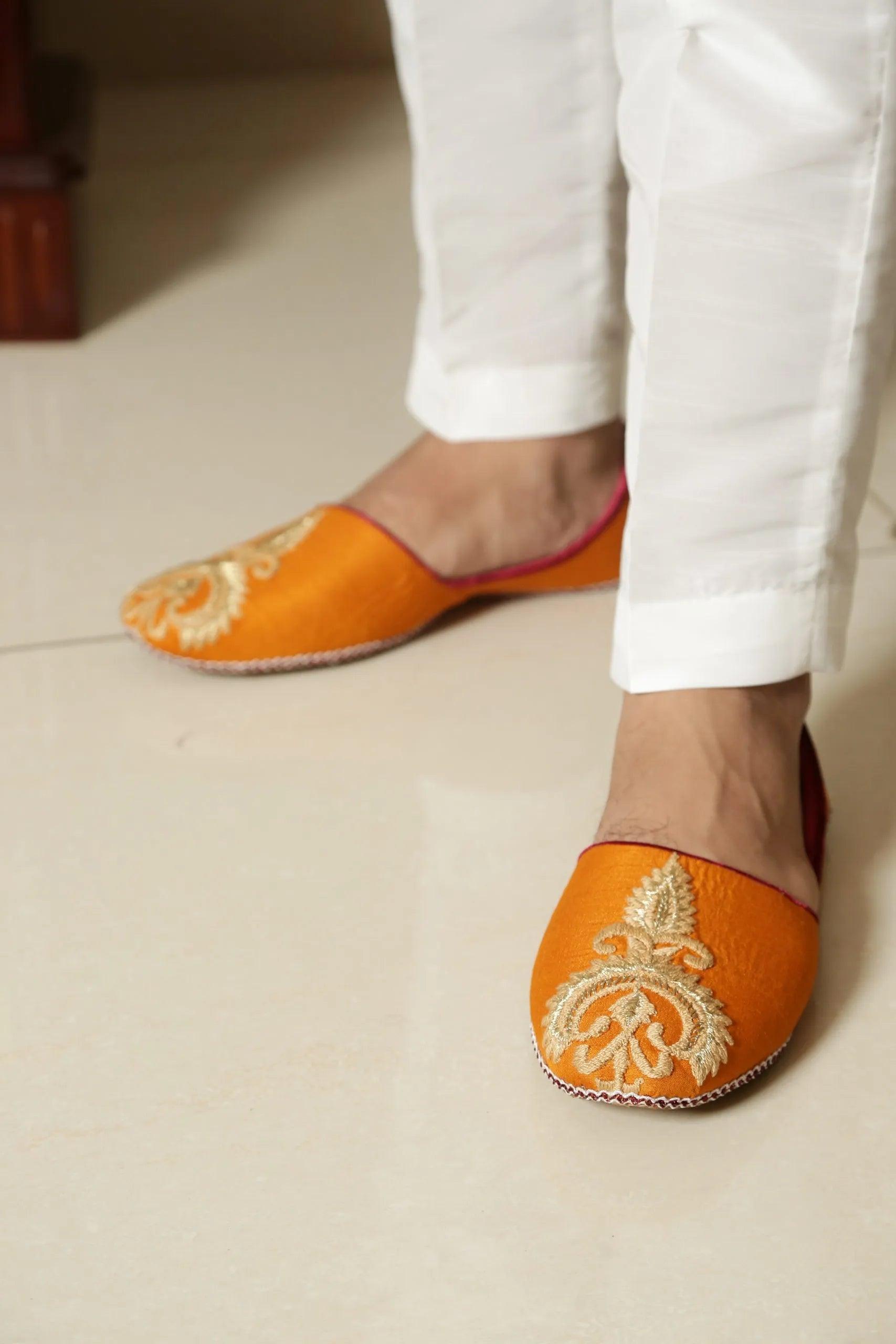 Orange Embroidered Matte Silk Waistcoat (3-Piece) - Image 3