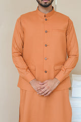 Burnt Orange Premium Fabric Waistcoat Kurta (3-Piece) - Image 4