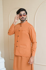 Burnt Orange Premium Fabric Waistcoat Kurta (3-Piece) - Image 5