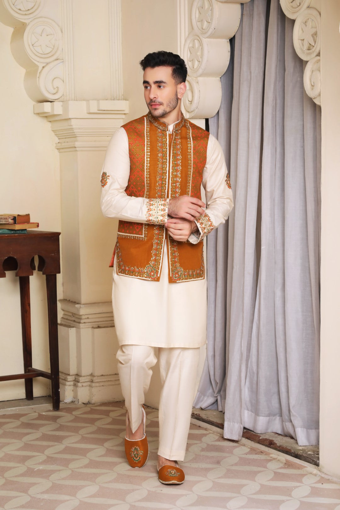 Rust Orange Ada Work Silk Waistcoat (3-Piece) - Image 1