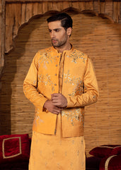 Burnt Orange Embroidered Silk-Blend Waistcoat Kurta (3-Piece) - Image 2