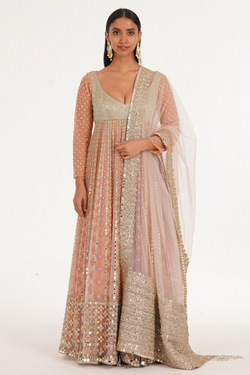 Pastel Multishade Mirror Zari Organza Anarkali (2-Piece) - Image 1