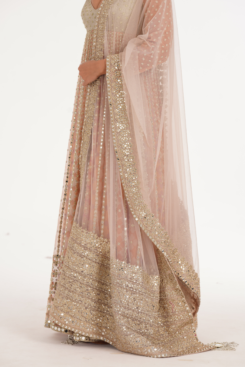 Pastel Multishade Mirror Zari Organza Anarkali (2-Piece) - Image 6