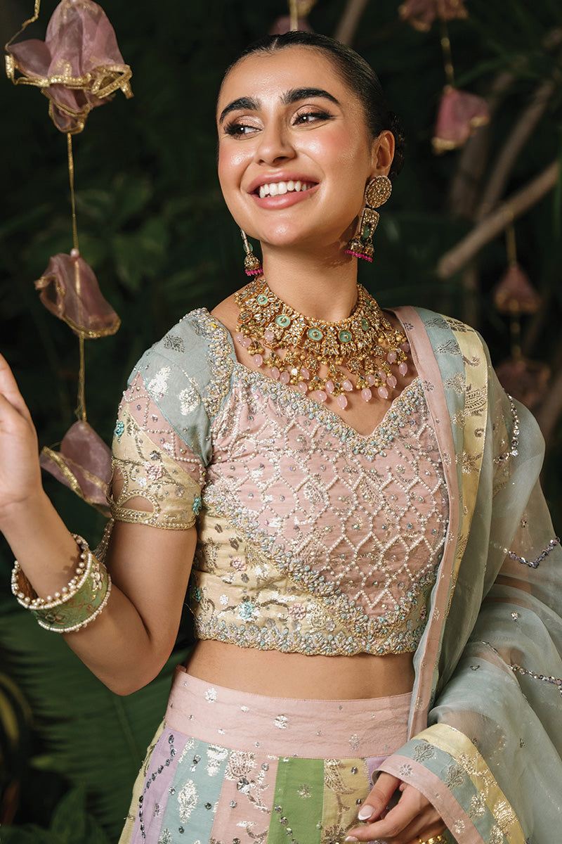 Pastel Hand-Embroidered Blended Fabric Lehenga Choli (3-Piece) - Image 3