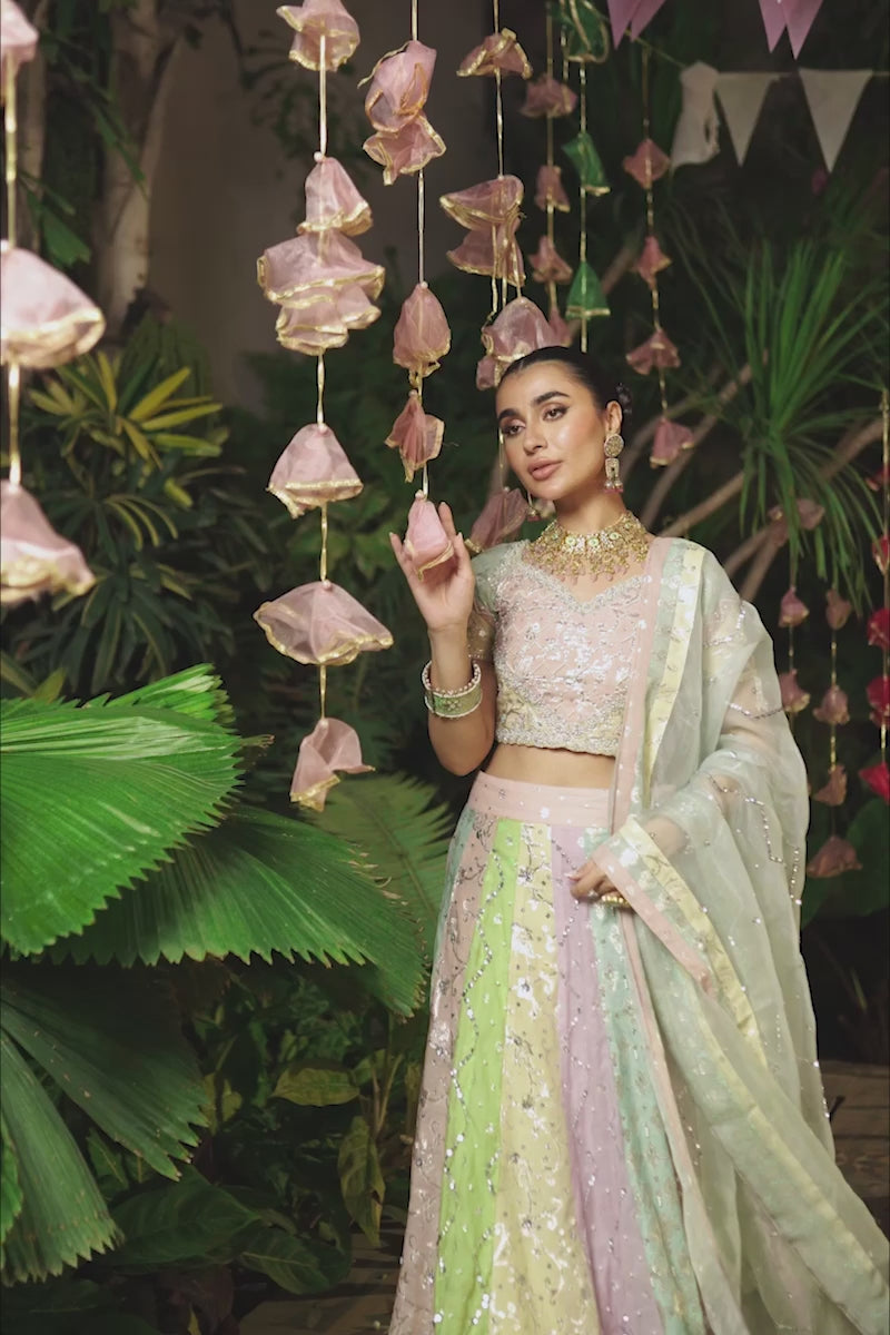 Pastel Hand-Embroidered Blended Fabric Lehenga Choli (3-Piece) - Image 6