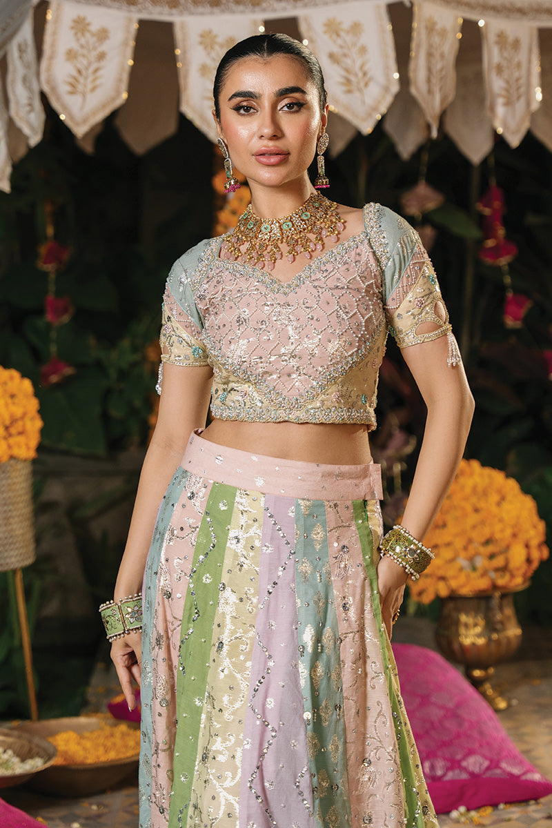 Pastel Hand-Embroidered Blended Fabric Lehenga Choli (3-Piece) - Image 8