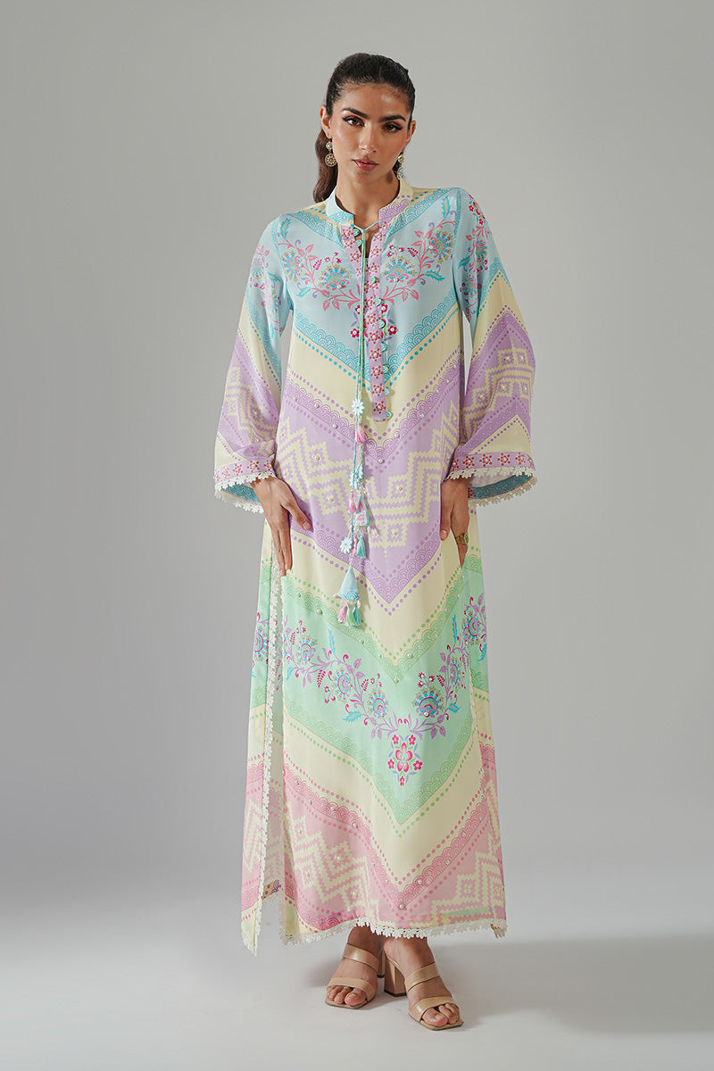 Pastel Multi-Colour Pure Crepe Kaftan (1-Pc) - Image 1