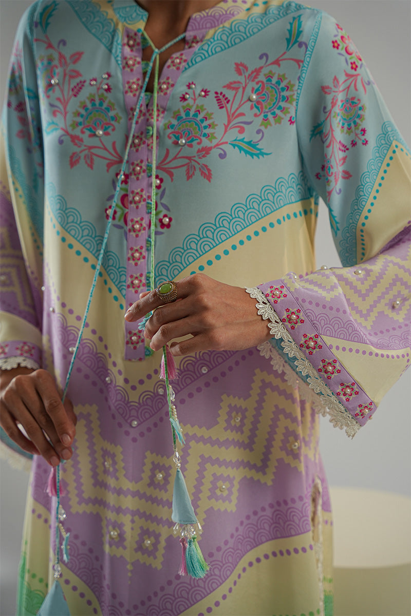 Pastel Multi-Colour Pure Crepe Kaftan (1-Pc) - Image 7