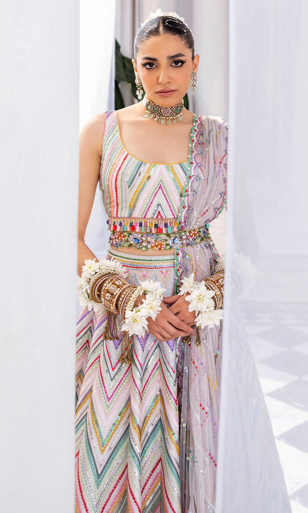 Multi-Colour Sequin Silk-Blend Lehenga (3-Piece) - Image 3