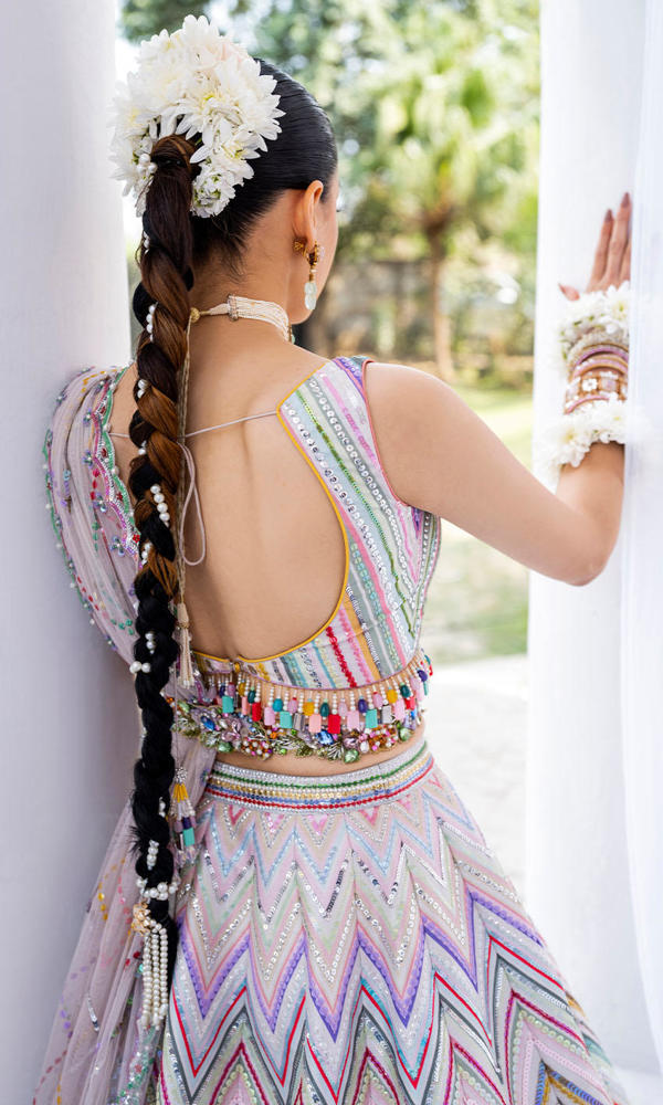 Multi-Colour Sequin Silk-Blend Lehenga (3-Piece) - Image 7