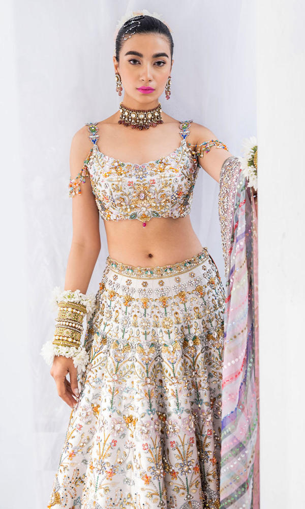 Pastel Multi Embellished Silk-Blend Lehenga (3-Piece) - Image 5