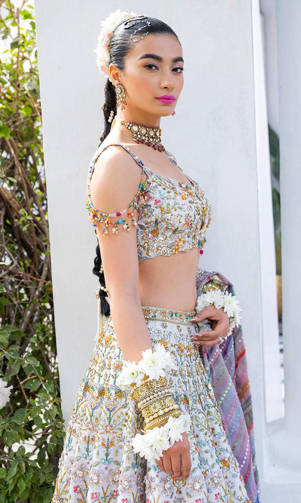 Pastel Multi Embellished Silk-Blend Lehenga (3-Piece) - Image 6