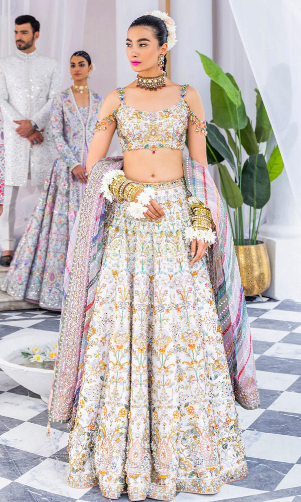 Pastel Multi Embellished Silk-Blend Lehenga (3-Piece) - Image 9