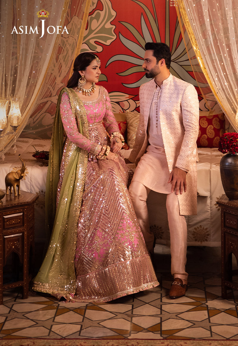 Pale Peach Sequin Resham Raw Silk Sherwani (3-Piece) - Image 10