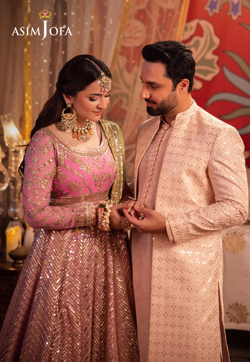 Pale Peach Sequin Resham Raw Silk Sherwani (3-Piece) - Image 8