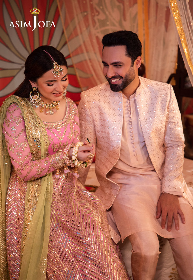 Pale Peach Sequin Resham Raw Silk Sherwani (3-Piece) - Image 9