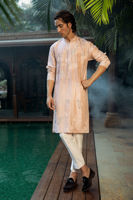 Nude Peach Embroidered Pure Raw Silk Kurta (2-Piece) - Image 2