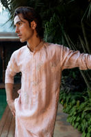 Nude Peach Embroidered Pure Raw Silk Kurta (2-Piece) - Image 4