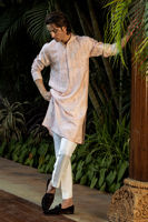 Nude Peach Embroidered Pure Raw Silk Kurta (2-Piece) - Image 5