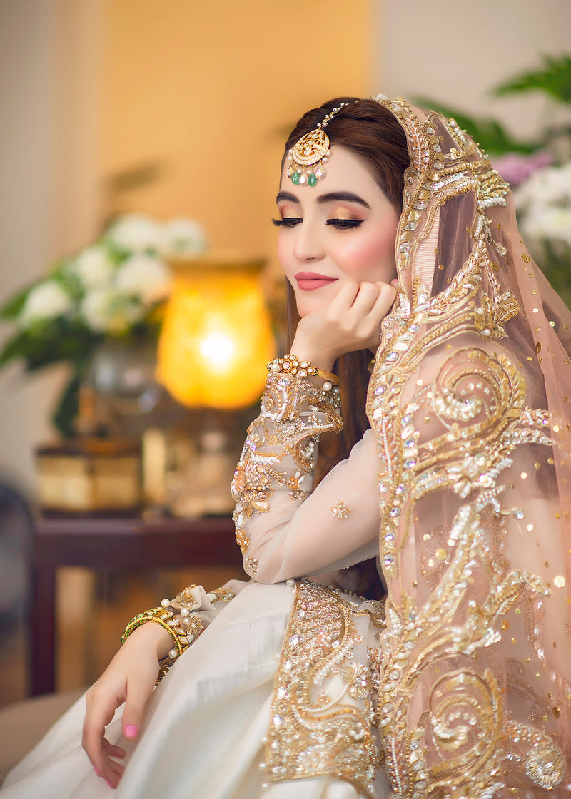 Peach & Cream Embroidered Net Silk Farshi Gharara (3-Piece) - Image 3