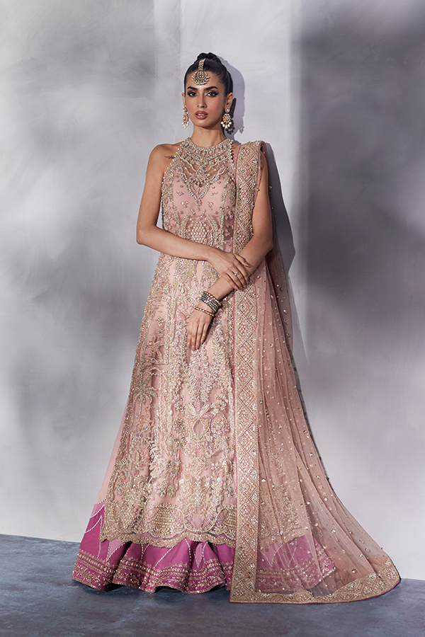 Peach Embellished Net Bridal Gown (2-Piece) - Image 1