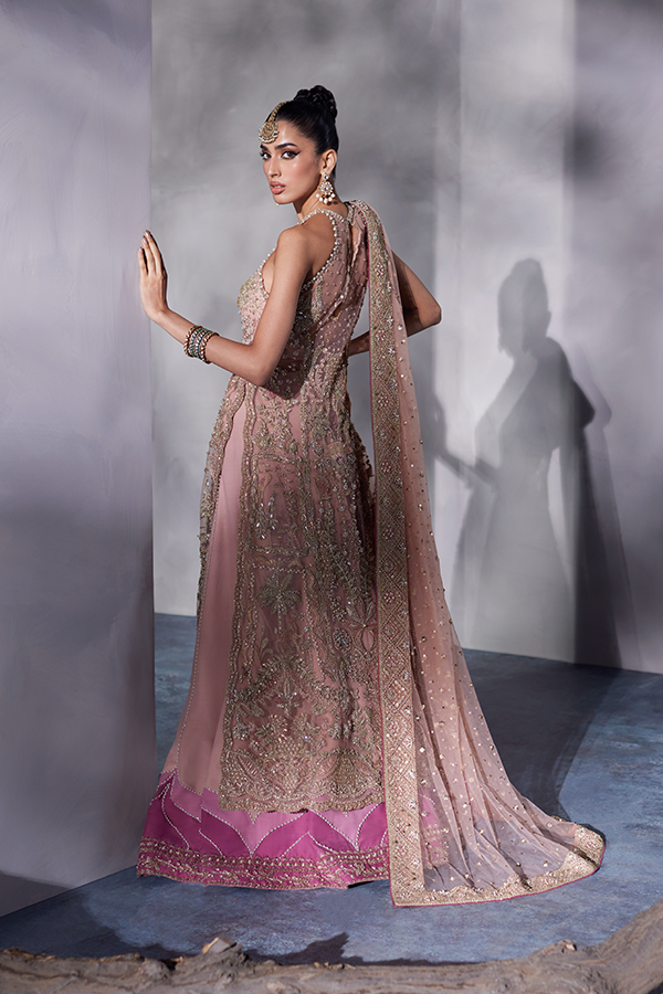 Peach Embellished Net Bridal Gown (2-Piece) - Image 3