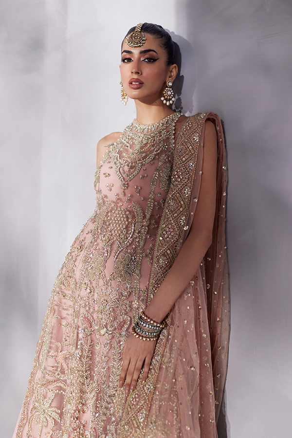 Peach Embellished Net Bridal Gown (2-Piece) - Image 5