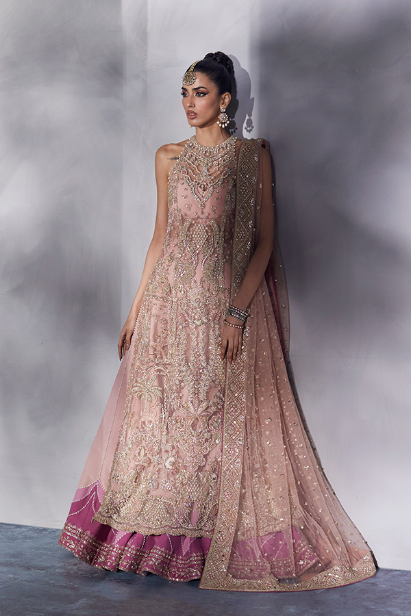 Peach Embellished Net Bridal Gown (2-Piece) - Image 7