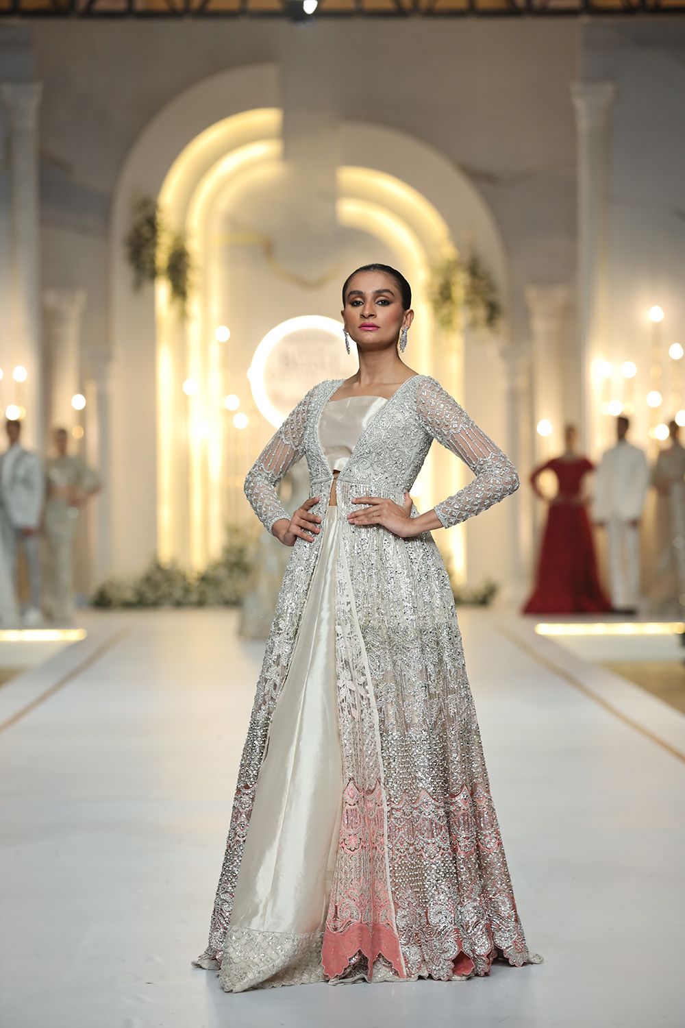 Peach Ombre Hand-Embellished Net Bridal Gown (1-Pc) - Image 1