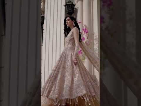 Pakistani Dusky Peach Embellished Net Floor-Length Gown (2-Piece) - Image 9