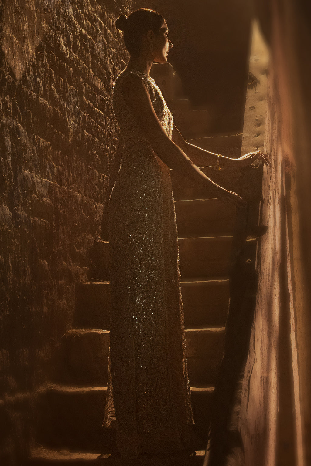 Peach Off-White Embroidered Net Gown (1-Pc) - Image 12