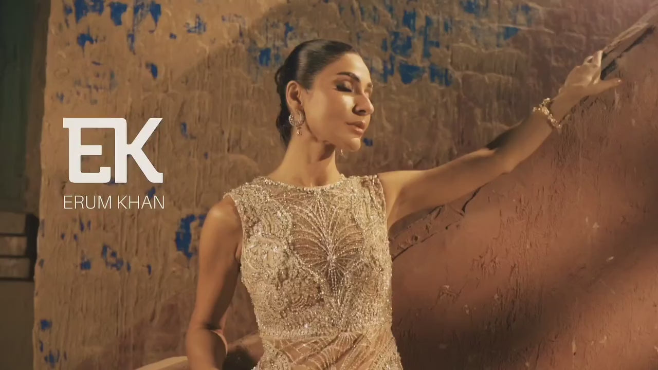 Peach Off-White Embroidered Net Gown (1-Pc) - Image 17