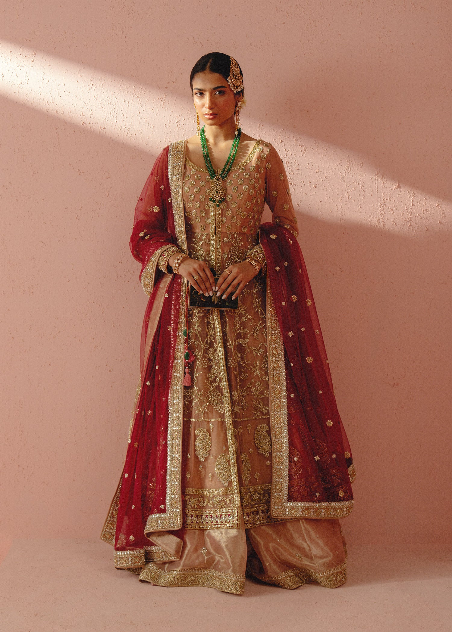 Soft Peach Zardozi Net Gown (2-Piece) - Image 1