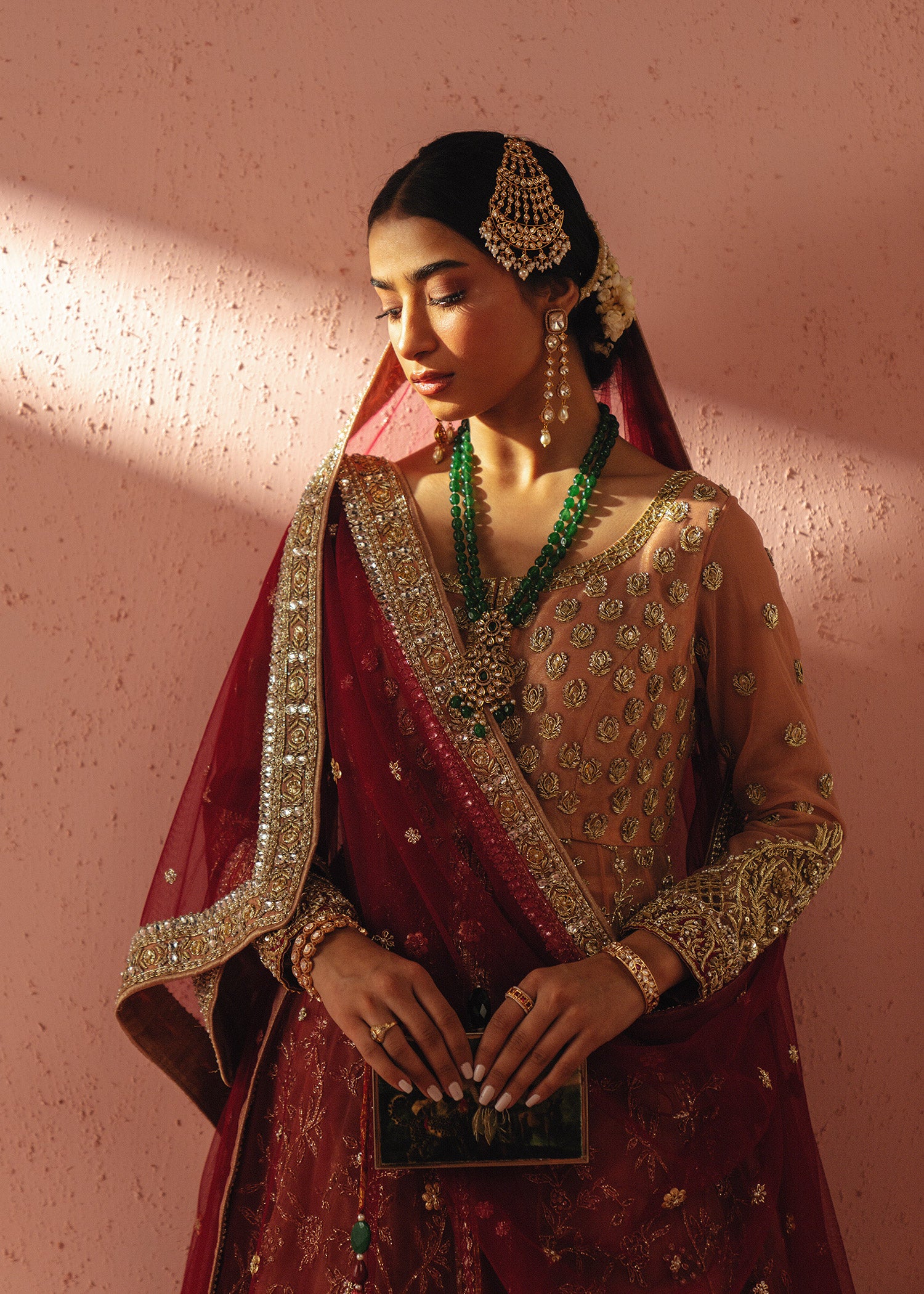 Soft Peach Zardozi Net Gown (2-Piece) - Image 2