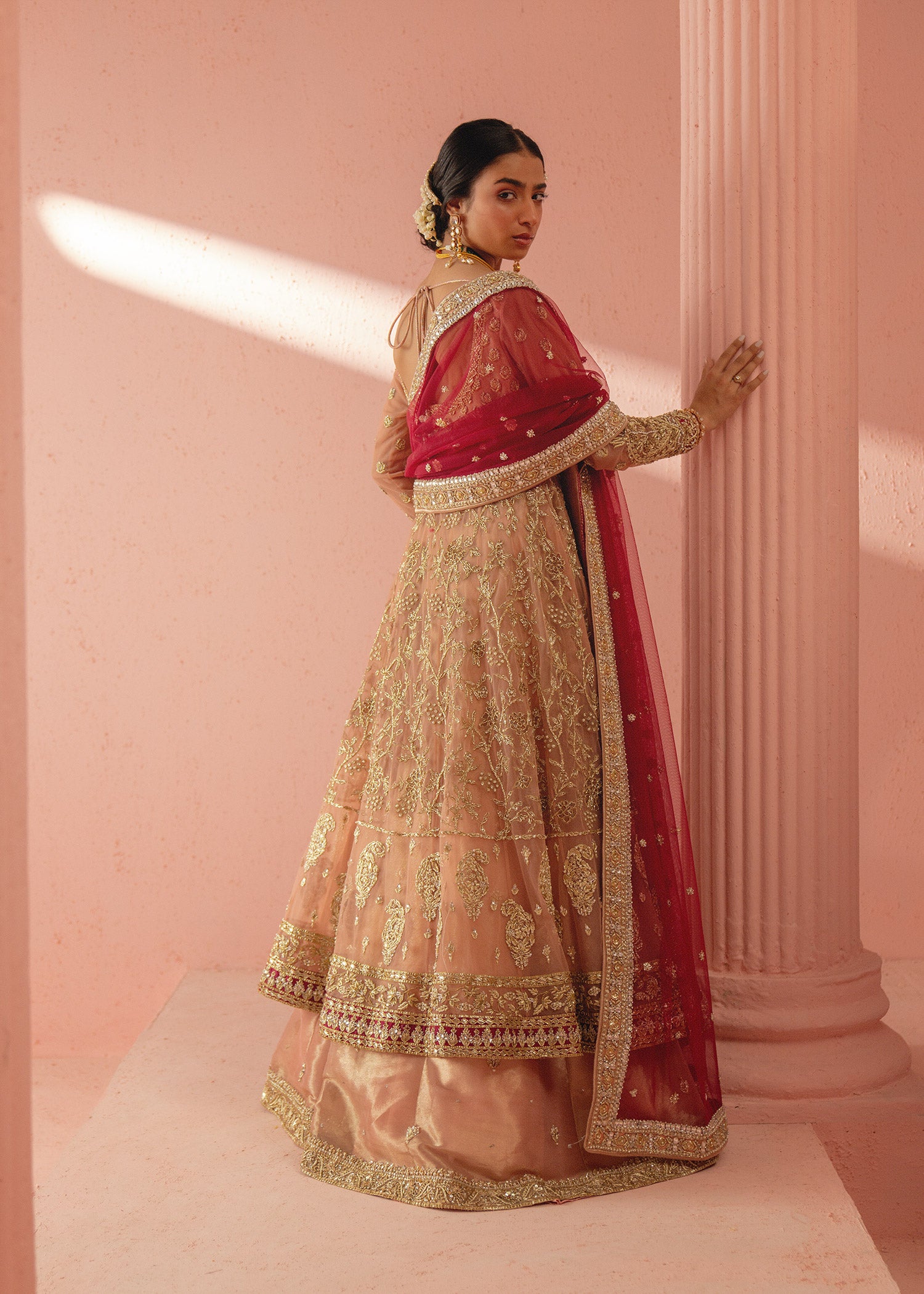 Soft Peach Zardozi Net Gown (2-Piece) - Image 3