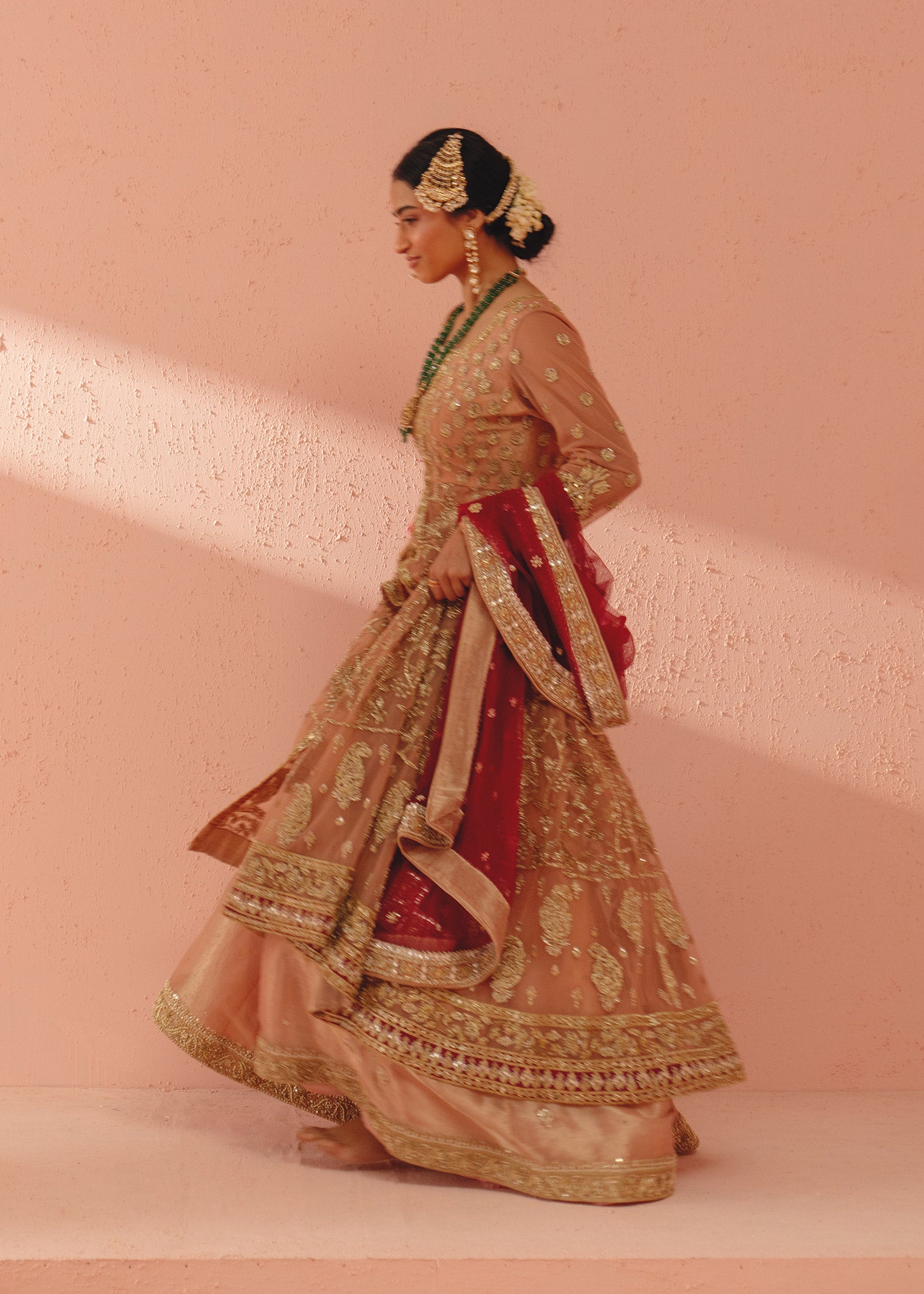 Soft Peach Zardozi Net Gown (2-Piece) - Image 4