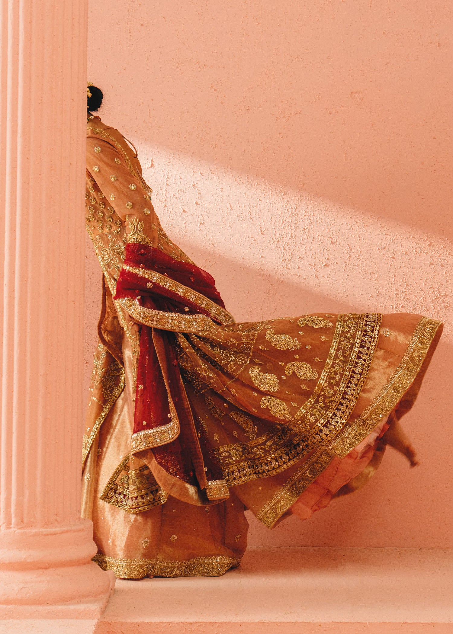 Soft Peach Zardozi Net Gown (2-Piece) - Image 6