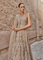 Pakistani Nude Peach Embellished Net Gown (3-Piece) - Image 3