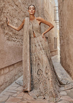 Pakistani Nude Peach Embellished Net Gown (3-Piece) - Image 4