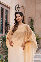 Peach Ombre Beaded Georgette Chiffon Kaftan (2-Piece) - Image 5