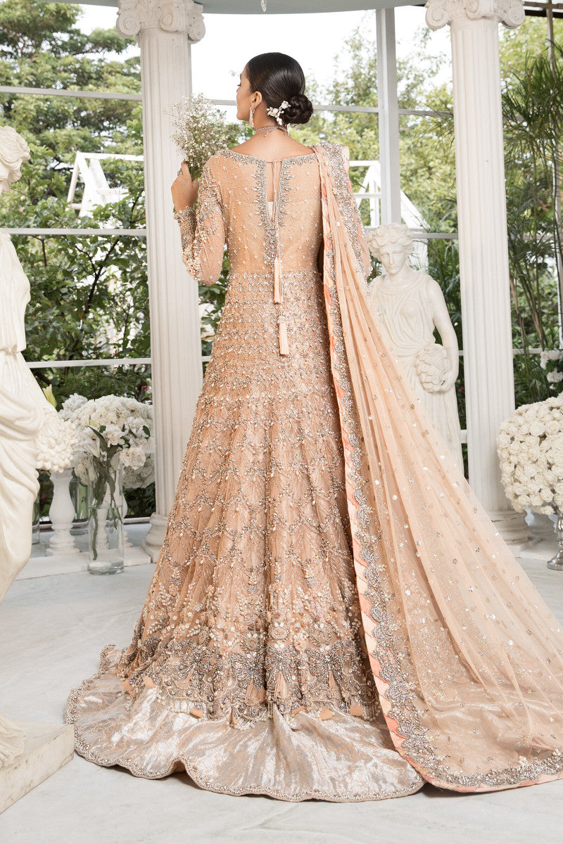 Powder Peach 3D Floral Net & Jamawar Lehenga (3-Piece) - Image 3