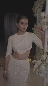 Pakistani Powder Peach Embroidered Net Fish Cut Lehenga (2-Piece) - Image 10