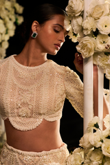 Pakistani Powder Peach Embroidered Net Fish Cut Lehenga (2-Piece) - Image 5