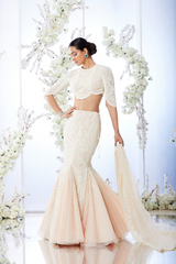 Pakistani Powder Peach Embroidered Net Fish Cut Lehenga (2-Piece) - Image 9