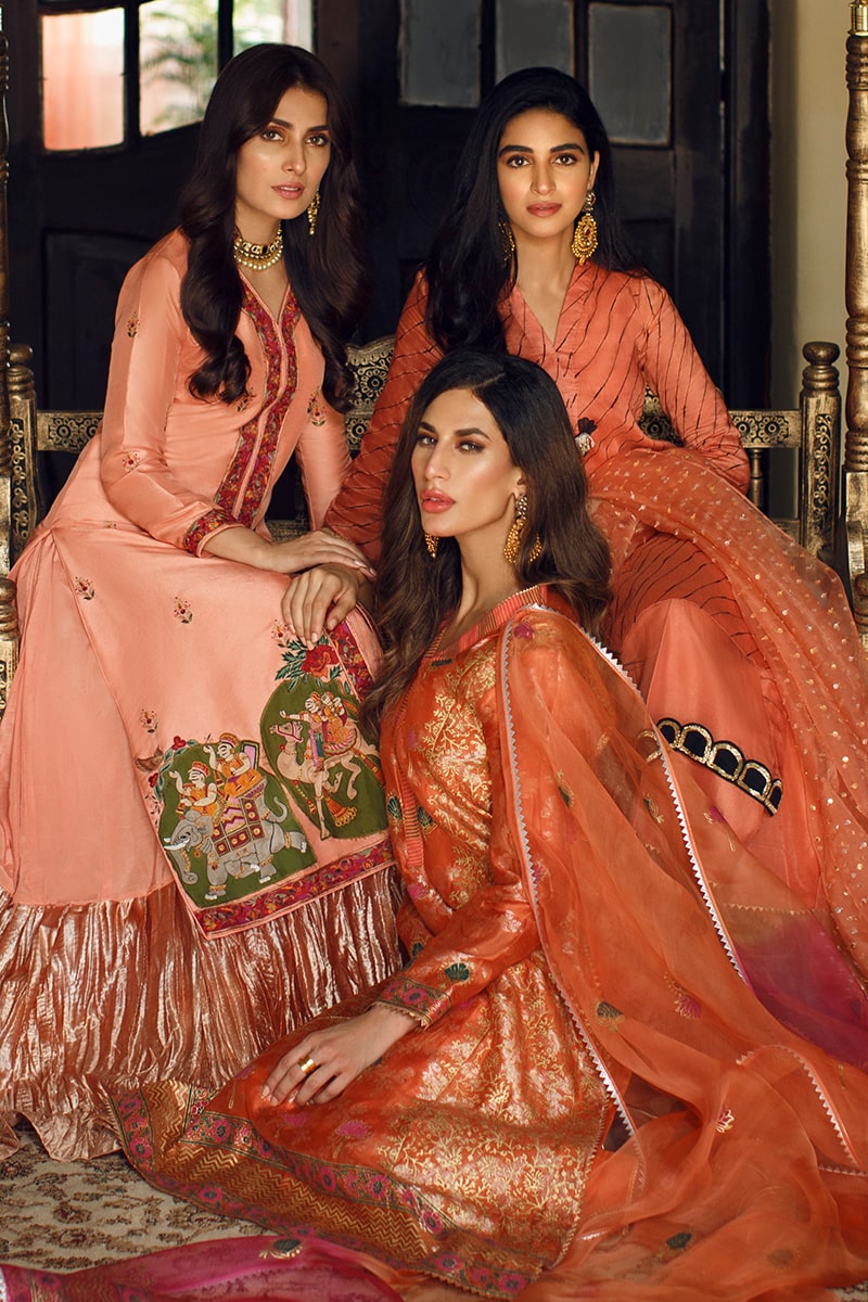 Cantaloupe Kashmiri Embroidered Silk Shirt & Lehenga (2-Piece) - Image 5