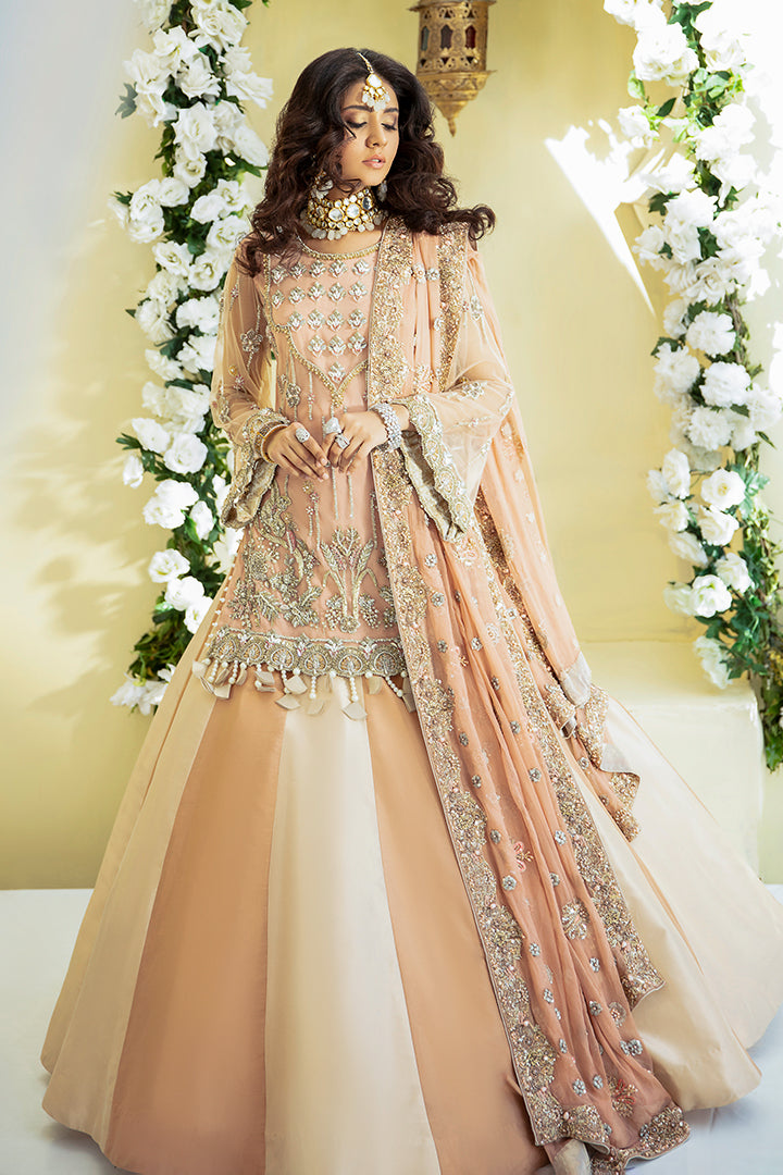 Pastel Peach Embroidered Silk Lehenga (3-Piece) - Image 1