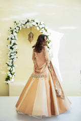 Pastel Peach Embroidered Silk Lehenga (3-Piece) - Image 3